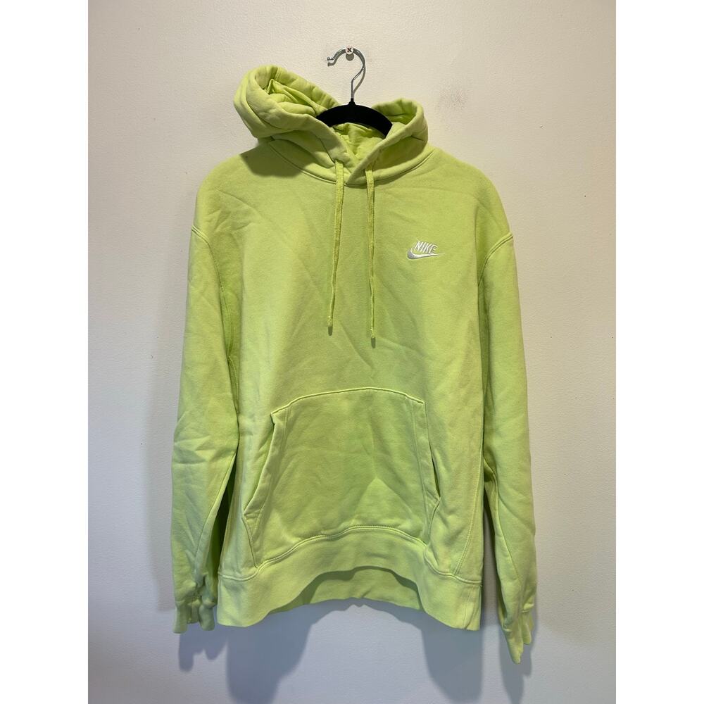 Nike bright green fleece hoodie sweatshirt size M front logo